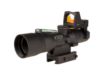 Trijicon ACOG 3x30 mm TA33 – 3.25 MOA Dual Illuminated Green Horseshoe/Dot 5.56x45mm/62gr. Ballistic Mount with Trijicon Q-LOC™ Technology & Automatic LED 3.25 MOA Red Dot RMR® Type 2 Fiber/Tritium