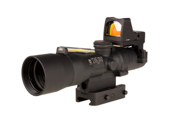 Trijicon ACOG 3x30 mm TA33 – 3.25 MOA Dual Illuminated Amber Horseshoe/Dot 5.56x45mm/62gr. Ballistic Mount with Trijicon Q-LOC™ Technology & Automatic LED 3.25 MOA Red Dot RMR® Type 2 Fiber/Tritium